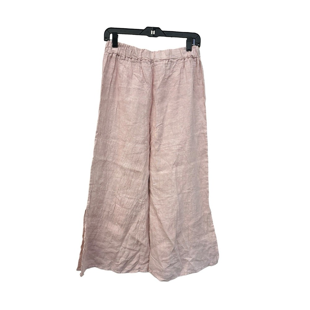 Meo Meli Women's 100% Italian Linen Wide Leg Pants S Pink Elastic Waist #EF8-8 - Picture 4 of 8